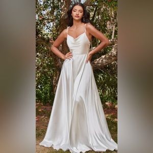 NWT OFF WHITE SATIN cowl neckline, adjustable spag straps